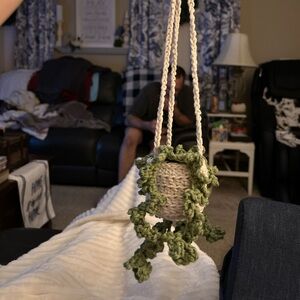 Handcrafted Green and Cream crocheted Plant Hanger